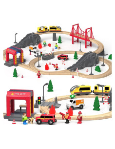 Conjunto de tren eléctrico de madera Goli Toys 72 piezas