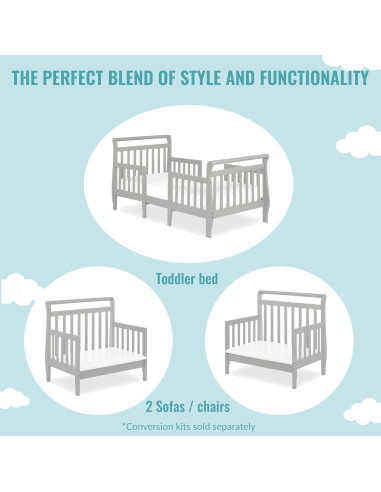 Cama Convertible 3-en-1 Dream On Me Emma Gris Acero