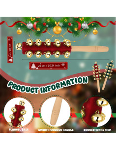Campanas de Mano de Madera para Navidad - 2 Pcs Rojo Verde 2
