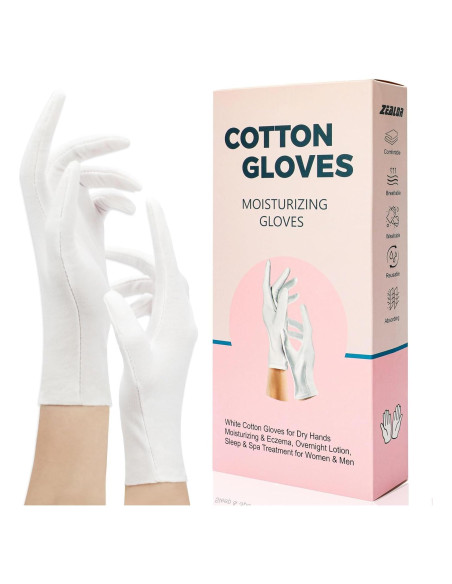 Guantes de Algodón Hidratantes Zealor 6 Pares Extra Grande