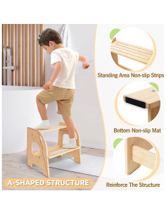 Taburete Ajustable Selucky de Bambú para Niños 2 Escalones 2