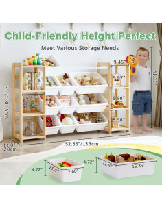 Organizador de Juguetes MallBest 12 Contenedores Madera Natural 2