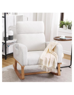 Silla Mecedora HCHAIRH Blanca Teddy para Nursery y Sala