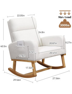 Silla Mecedora HCHAIRH Blanca Teddy para Nursery y Sala 2