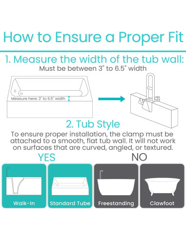Barandilla de Bañera Vive - Soporte de Seguridad Ajustable 136kg