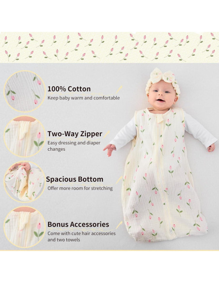 Conjunto Saco de Dormir Muselina 4 Piezas Synrroe 0-6 Meses