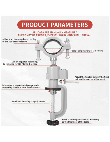 Morsa de Banco Multifuncional Baiwen 44-58mm Aluminio