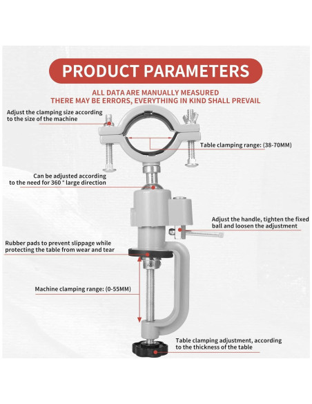 Morsa de Banco Multifuncional Baiwen 44-58mm Aluminio