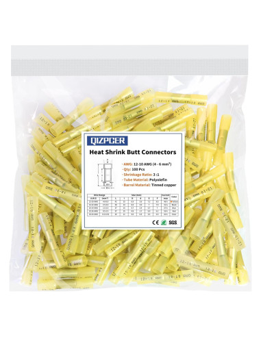 100 Conectores de Empalme Termocontraíbles Qizpcer 12-10 AWG