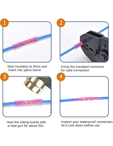 100 Conectores de Empalme Termocontraíbles Qizpcer 12-10 AWG