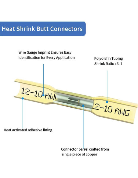 100 Conectores de Empalme Termocontraíbles Qizpcer 12-10 AWG