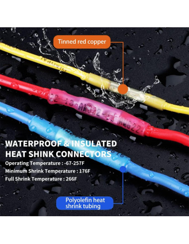 100 Conectores de Empalme Termocontraíbles Qizpcer 12-10 AWG