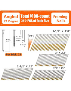 Clavos de Enmarcado Galvanizados SITLDY 1000 PCS 4 Tamaños 2