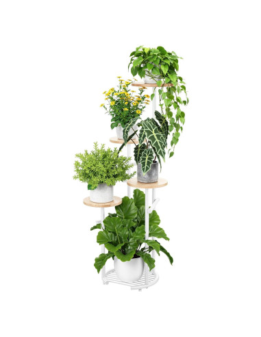 Soporte para Plantas TOSKING 5 Niveles Metal Blanco y Madera 106.68 cm