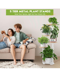 Soporte para Plantas TOSKING 5 Niveles Metal Blanco y Madera 106.68 cm 2