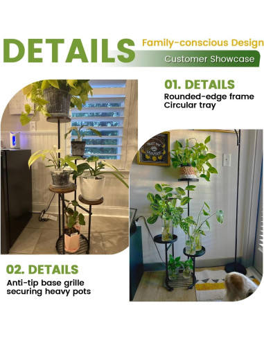 Soporte para Plantas TOSKING 5 Niveles Metal Blanco y Madera 106.68 cm