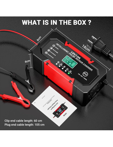 Cargador de Batería Automático 10A 12V YDBAO con Pantalla LCD