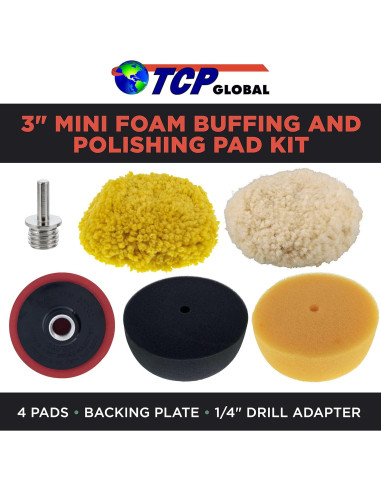 Kit de Almohadillas de Pulido Mini 3" TCP Global con Adaptador
