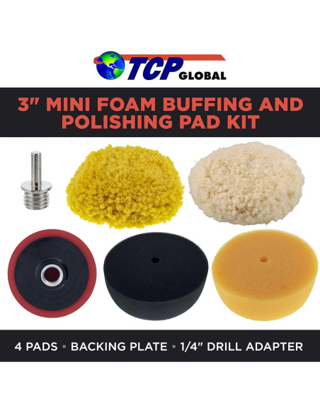 Kit de Almohadillas de Pulido Mini 3" TCP Global con Adaptador