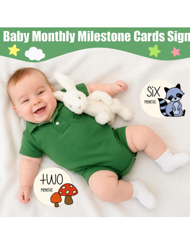 12 Tarjetas de Hitos Mensuales de Madera Bosque Colorido