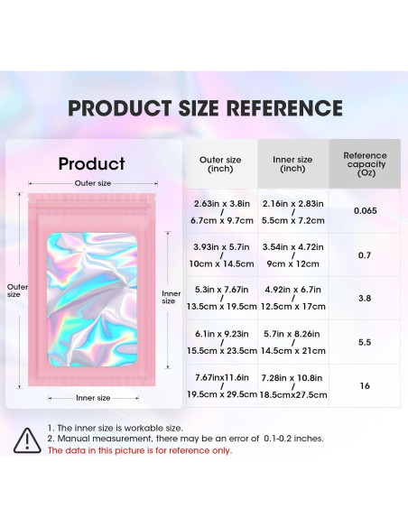 120 Bolsas Mylar Reutilizables Olores ODDIER 13.5x19.5cm Rosa