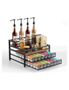 Organizador de jarabes de café Segtenant 4 niveles con 2 cajones