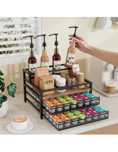 Organizador de jarabes de café Segtenant 4 niveles con 2 cajones 2