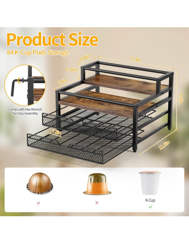 Organizador de jarabes de café Segtenant 4 niveles con 2 cajones