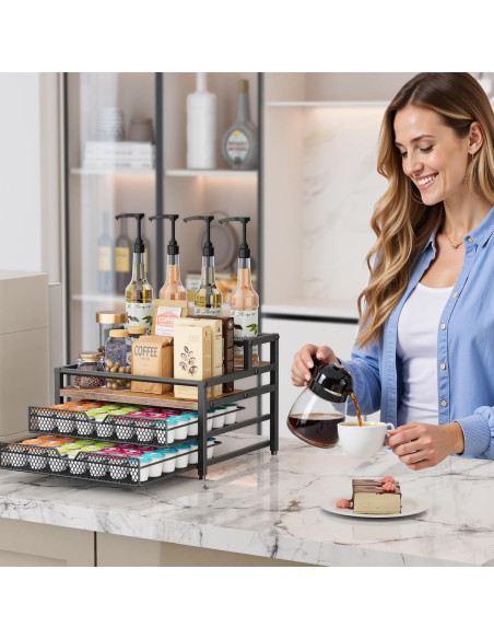 Organizador de jarabes de café Segtenant 4 niveles con 2 cajones