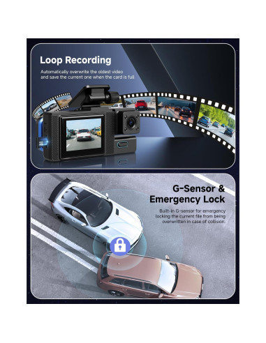Cámara Dash 4K EMRSTORES 3 Canales WiFi con G-Sensor y 32GB