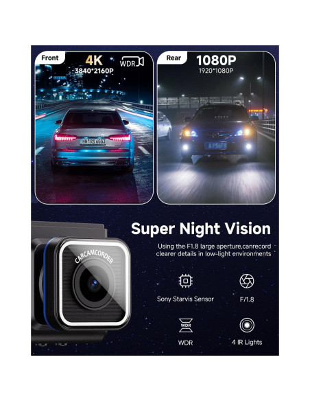 Cámara Dash 4K EMRSTORES 3 Canales WiFi con G-Sensor y 32GB