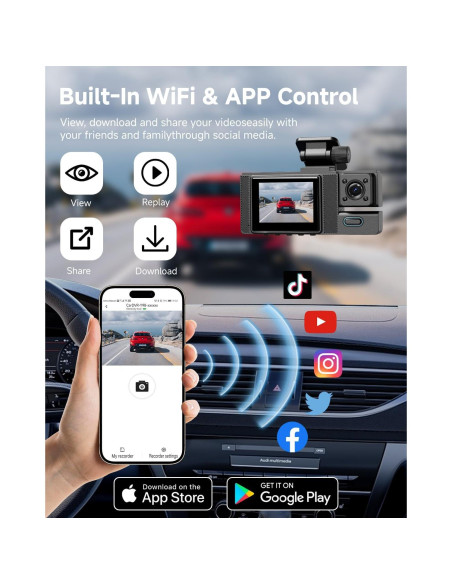 Cámara Dash 4K EMRSTORES 3 Canales WiFi con G-Sensor y 32GB