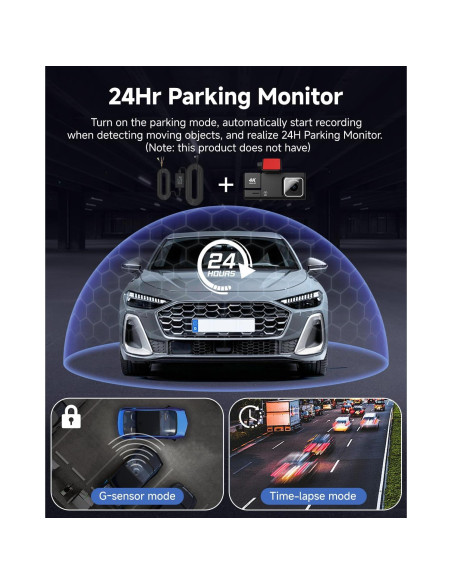 Cámara Dash 4K EMRSTORES 3 Canales WiFi con G-Sensor y 32GB