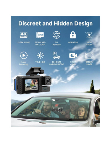 Cámara Dash 4K EMRSTORES 3 Canales WiFi con G-Sensor y 32GB