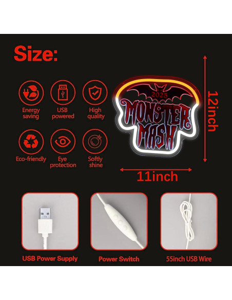 Luz de Neón Halloween Xinyude Monstruo Murciélago 30x27cm