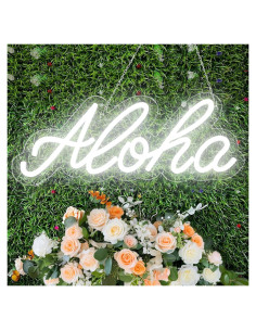 Cartel de Neón Aloha LED Blanco 38.1cm x 15cm con USB
