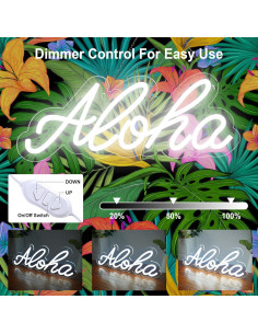 Cartel de Neón Aloha LED Blanco 38.1cm x 15cm con USB 2
