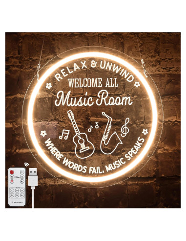 Luz de Neón Guitarra MiMaik 30.48x30.48 cm Regulable USB