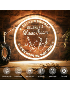 Luz de Neón Guitarra MiMaik 30.48x30.48 cm Regulable USB 2