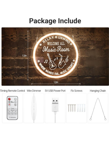 Luz de Neón Guitarra MiMaik 30.48x30.48 cm Regulable USB