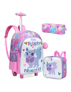 Mochila Rodante para Niñas Meetbelify Gato Púrpura 42x30x20cm