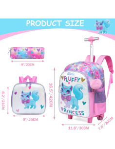 Mochila Rodante para Niñas Meetbelify Gato Púrpura 42x30x20cm 2