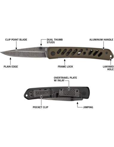 Cuchillo Plegable Gerber Gear EDC Verde 8.9 cm Acero Inoxidable