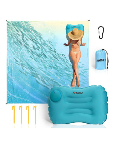 Manta de Playa Thallike Impermeable 200x210 cm con Almohada Inflable