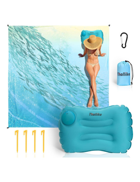 Manta de Playa Thallike Impermeable 200x210 cm con Almohada Inflable