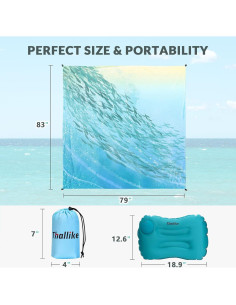 Manta de Playa Thallike Impermeable 200x210 cm con Almohada Inflable 2