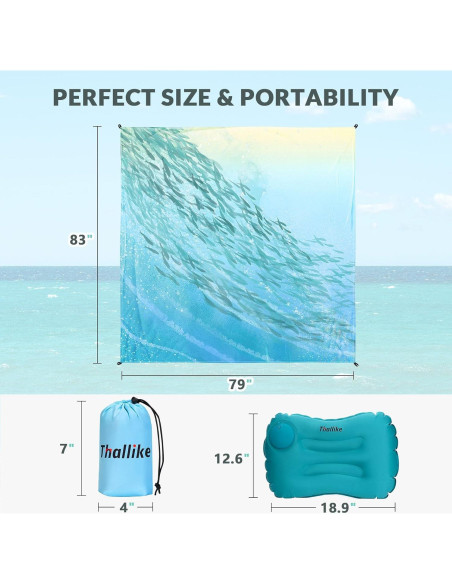 Manta de Playa Thallike Impermeable 200x210 cm con Almohada Inflable