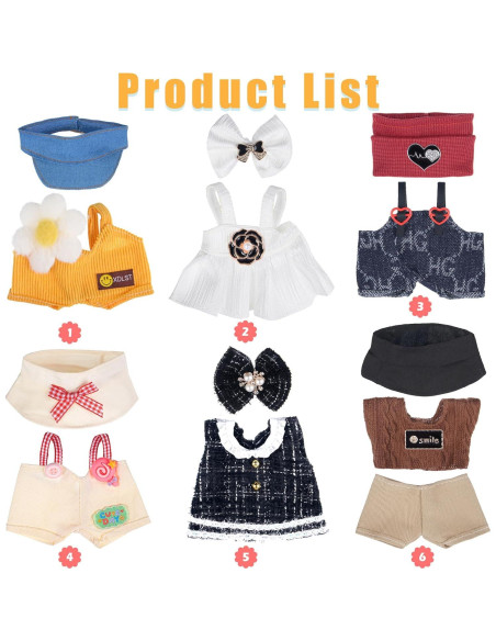 Conjunto de Ropa para Muñecas de Peluche 17cm ebuddy - 6 Atuendos