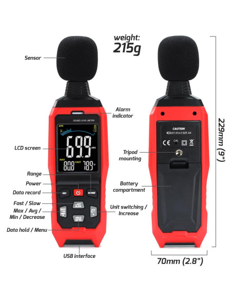 Medidor de Decibelios DANOPLUS DP-390R3 30-130dB con Alarma