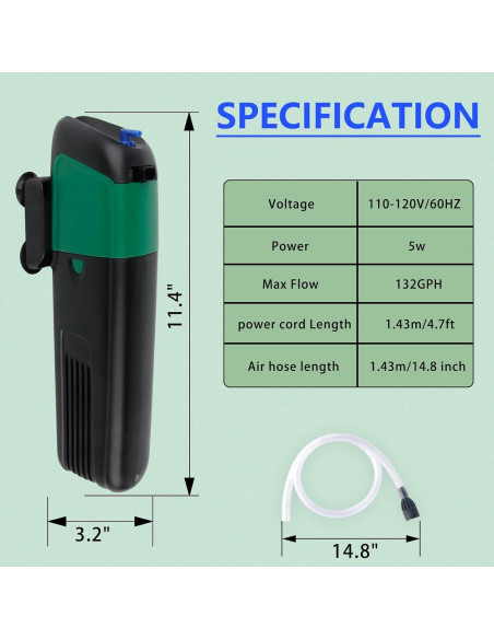 Bomba de Filtro de Acuario FREESEA 5W 500 L/h 4 en 1